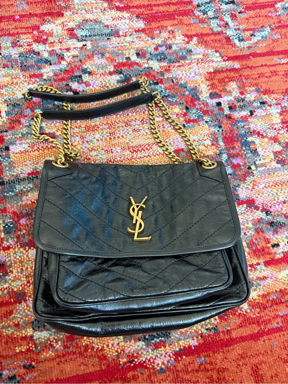 “Niki” Saint Laurent Black Quilted Leather Chain-Handle Shoulder Bag